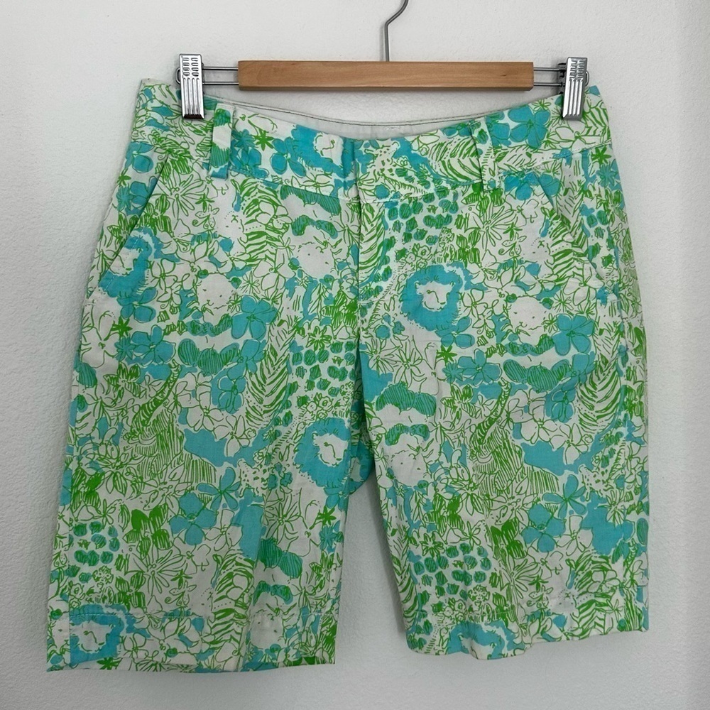 Lily Pulitzer The Chipper Shorts Green Blue White Floral Animal Print Size 2